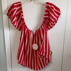 Hayden Red and White Striped Scoop Neck Blouse